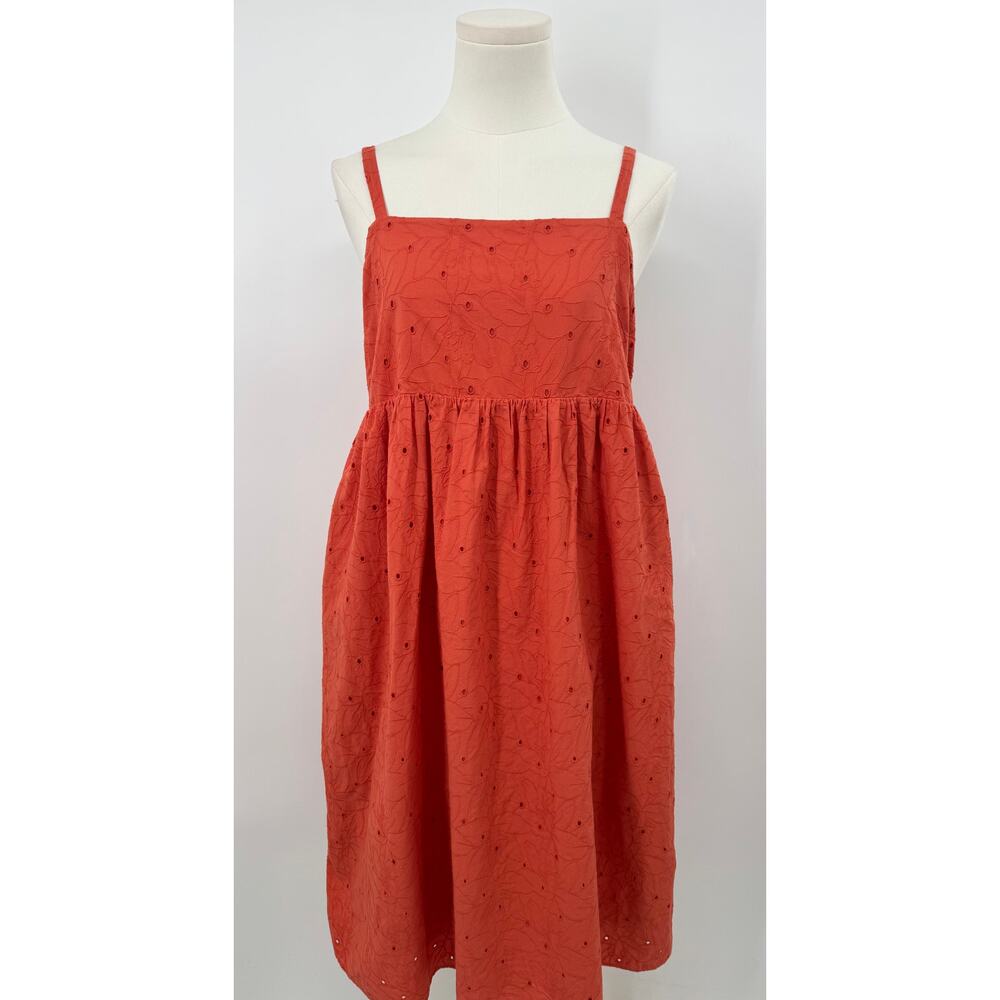 Madewell Orange Eyelet Floral Sleeveless Dress Cotton Embroidered L Petite